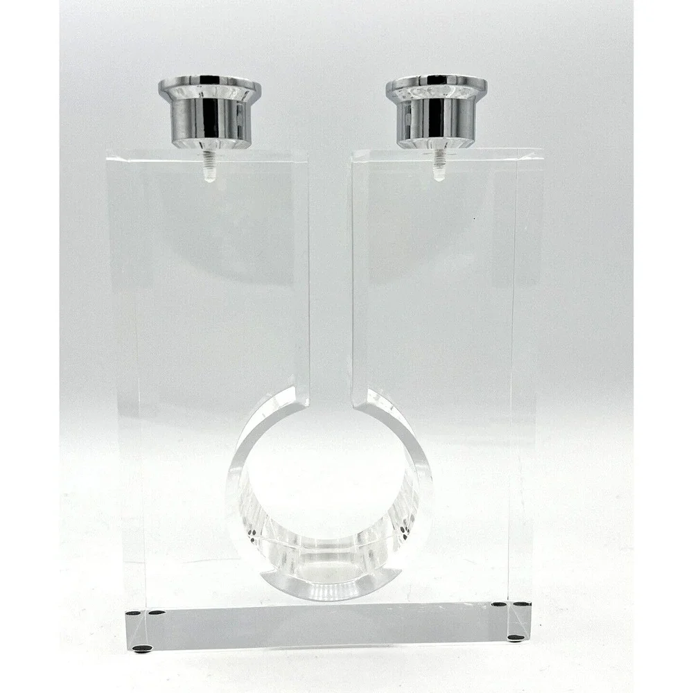 Clear Acrylic Lucite Double Candle Stick Holder Modern Contemporary 7